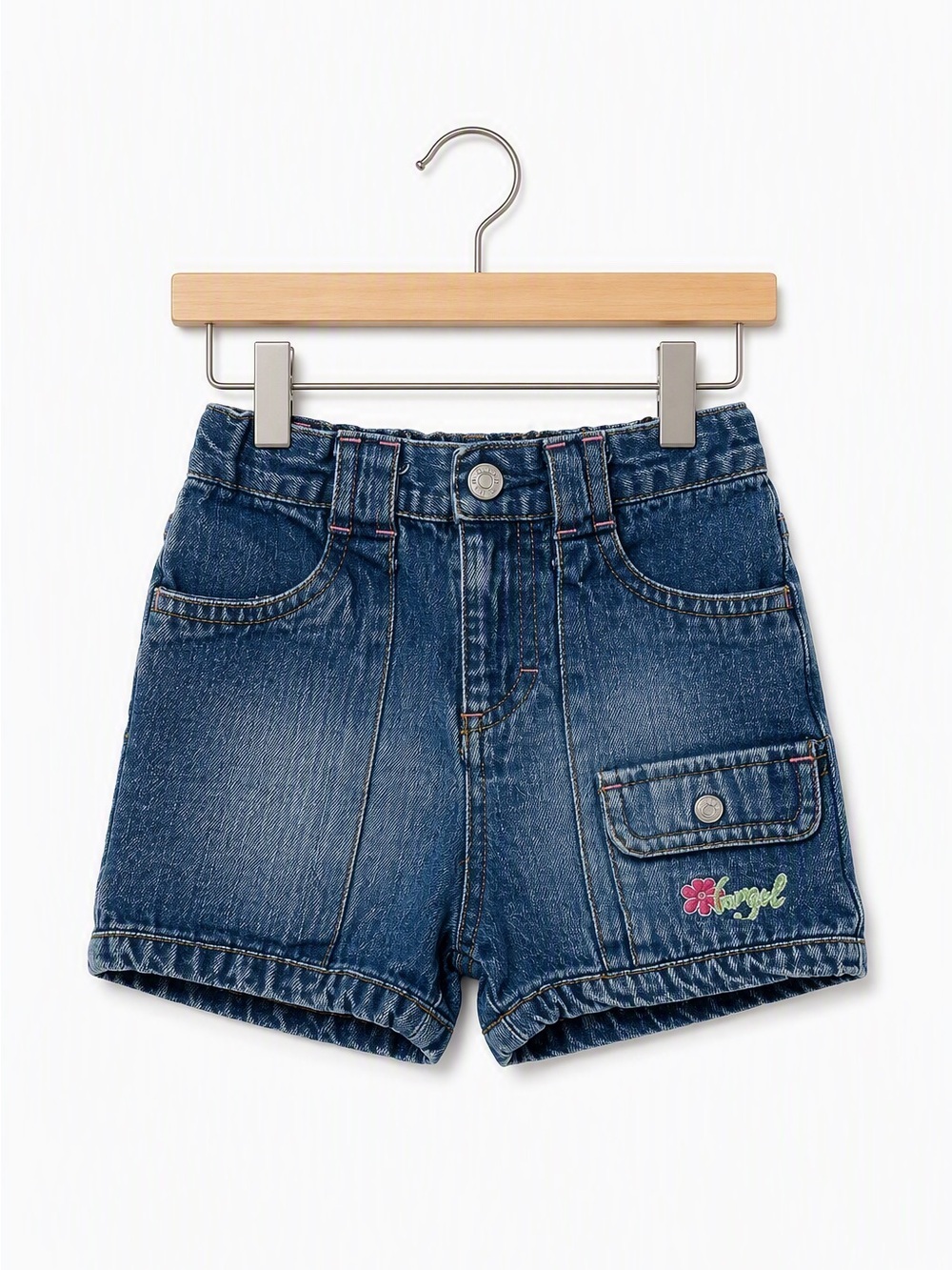 Vintage 90s b.u.m. Equipment Embroidered Angel Utility Denim Shorts 2 / 2T